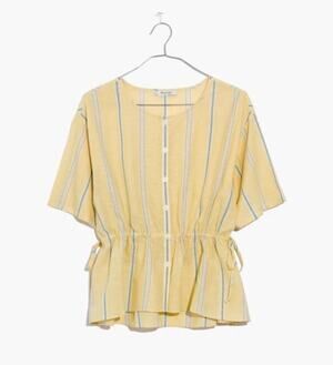 Madewell Drawstring-Waist Shirt in Atlantic Stripe Size XL Cotton Woman's